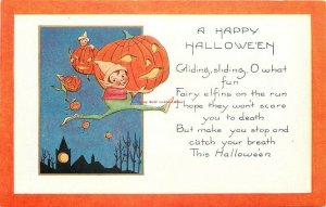 Halloween, Fairy elfins on the Run with Jack O Lantern