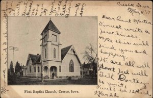 Cresco Iowa IA First Baptist Church c1910 Vintage Postcard