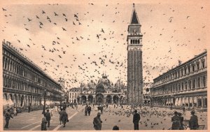 Vintage Postcard Piazza St. Mark and Flight of Pigeons Sightseeing Venice Italy