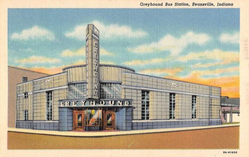 Evansville Indiana Greyhound Bus Station Street View Antique Postcard K42632