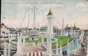 AMUSEMENT PARK Nantasket Beach MA, 1909 Postmark, Paragon Park, Tower, Swing