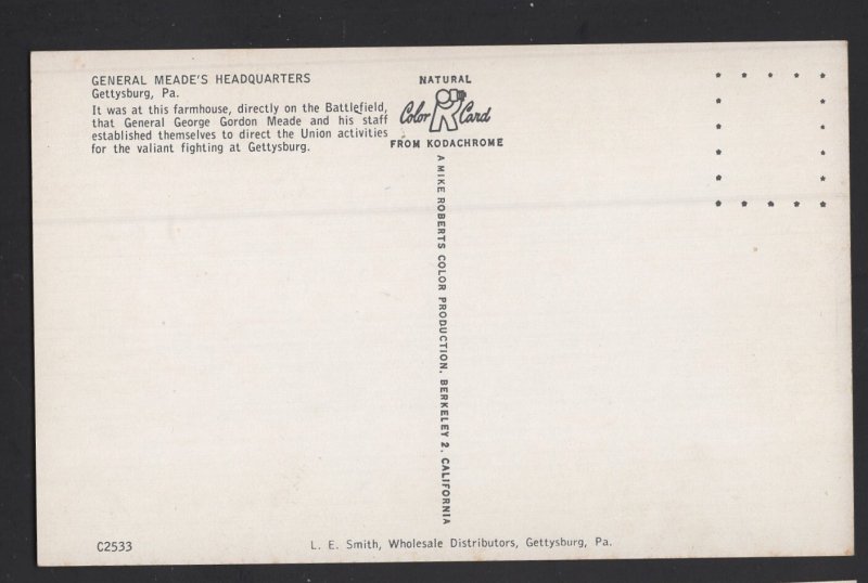 Pennsylvania GETTYSBURG General  Meade's Headquarters ~ Chrome