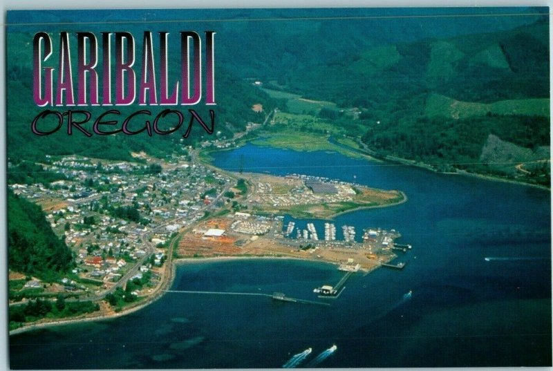 Aerial View Postcard Garibaldi and Tillamook Bay on the Oregon Coast 