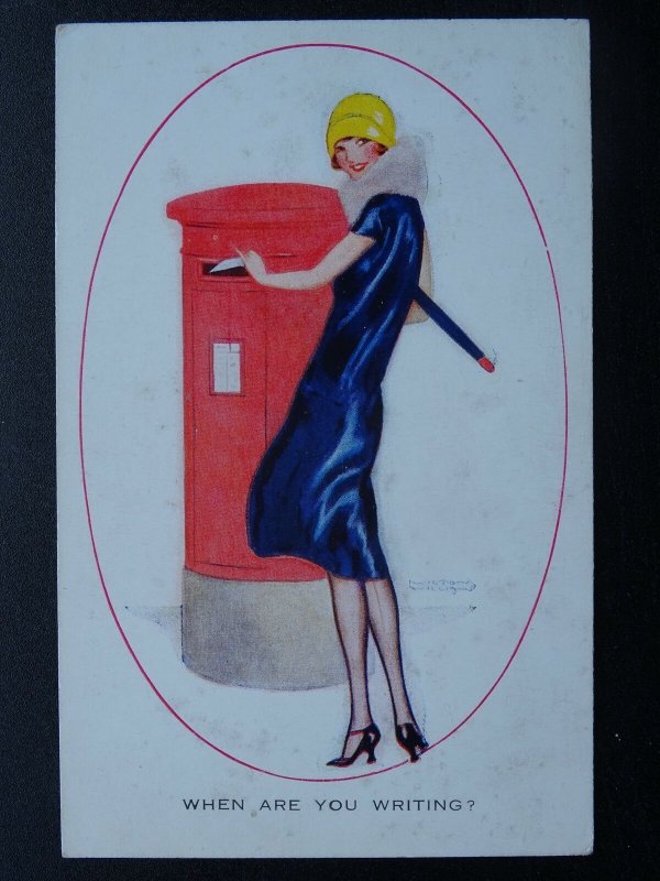 Greeting WHEN ARE YOU WRITING? Artist Wilton Williams c1920s Postcard