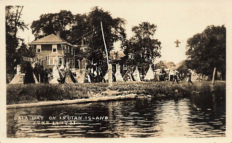 Old Town ME Indian Island Gala Day Teepee's Real Photo Postcard