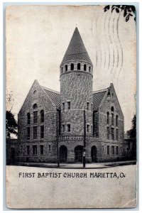 Marietta Ohio Postcard First Baptist Church Exterior View 1912 Vintage Antique