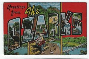 The OZARKS Large letter Linen Postcard With State Views, 1950