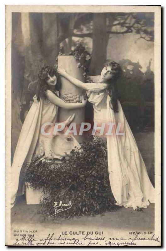 Postcard Fancy Old Women Worship mistletoe