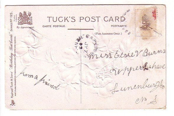 BrIght and Happy Birthday Pansies, Used 1909, Newfoundland Split Ring Cancel