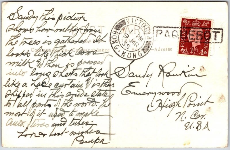 1910's Coolies In Rubber Estate Penang Malaysia Real Photo RPPC Posted Postcard 