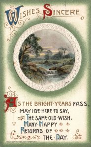 Vintage Postcard 1911 Wishes Sincere As The Bright Year Pass Landscape Design