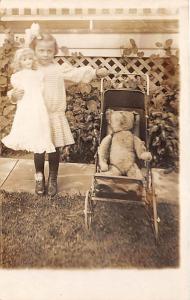 Little girl with doll & stuffed Teddy Bear Child, People Photo Unused 