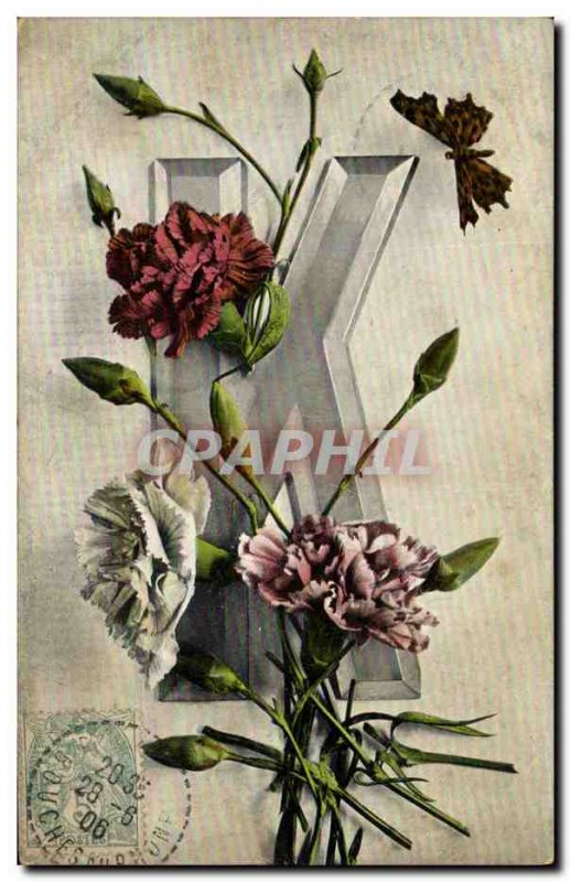 Old Postcard Fantasy Flowers Letters Letter K