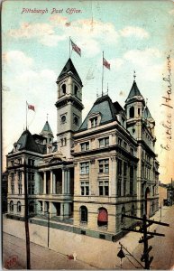 Postcard PA Pittsburgh Post Office American Flags Street Lamp 1907 M7