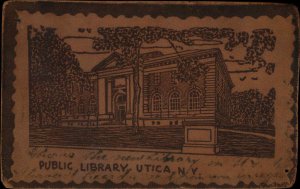 Utica New York NY Public Library Real Leather Vintage Postcard