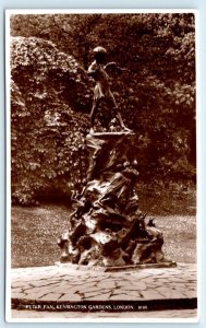 RPPC LONDON, England UK ~ Kensington Gardens PETER PAN STATUE Salmon Postcard