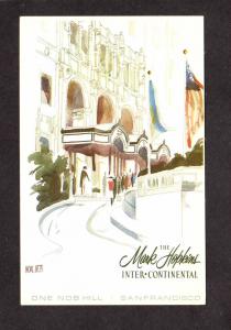 CA Mark Hopkins Inter Continental Hotel San Francisco California Postcard Signed