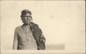 Navajo Navaho Native Indian Man Jewelry Blanket +Photography RPPC c1920