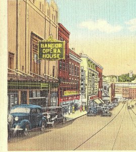 1947 Main Street Bangor Maine Vintage Postcard Standard View Card Antique Autos 