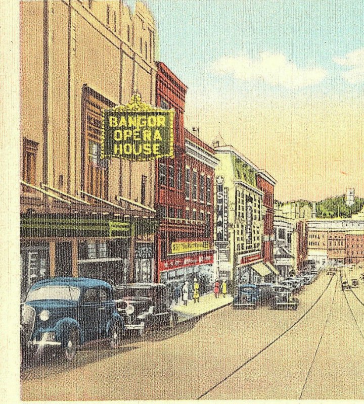 1947 Main Street Bangor Maine Vintage Postcard Standard View Card Antique Autos 