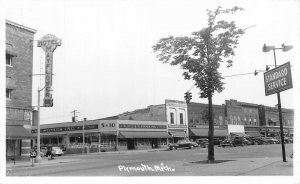 J96/ Plymouth Michigan RPPC Postcard c40-50s Stores Hotel Gas Station 437