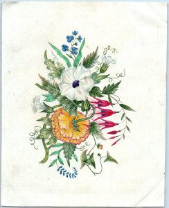 1870s-80s Hand Drawn & Painted Flowers Original Artwork Victorian Card #DD