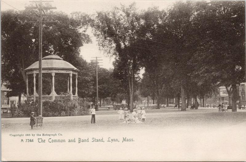 The Common & Band Stand Lynn MA Mass Children UNUSED Rotograph Postcard D93