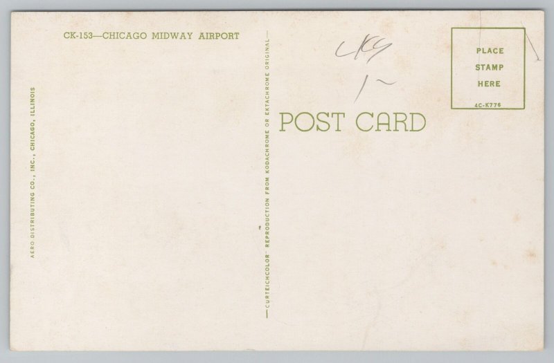 Airplane~Chicago Midway Airport~Vintage Postcard 