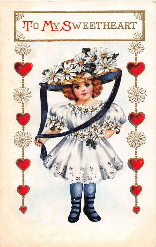 B32/ Valentine's Day Love Holiday Postcard c1910 Girl Large Hat Cute 10