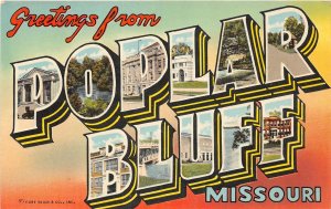 H20/ Poplar Bluff Missouri Postcard Linen Large Letter Greetings from