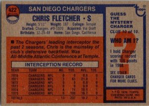 1976 Topps Football Card Chris Fletcher San Diego Chargers sk4513