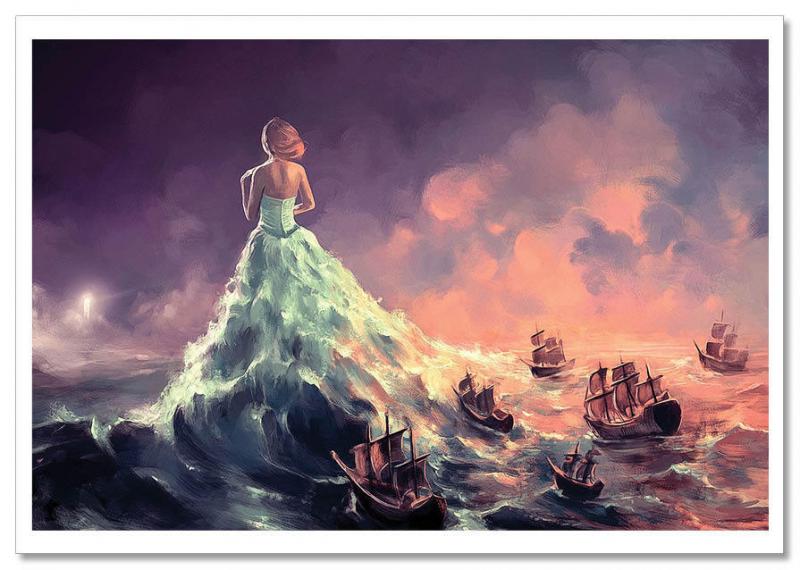 The sea siren calls the ships Fantasy by Cyril Rolando Russian Modern Postcard