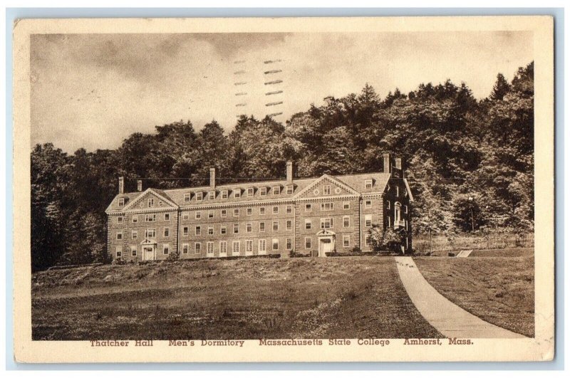 1941 Thatcher Hall Mens Dormitory Massachusetts State College Amherst Postcard