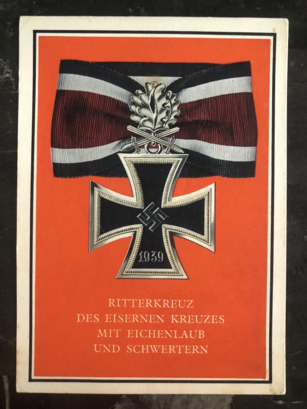 Mint Germany Patriotic Postcard Knight's cross with oak leaves & swords