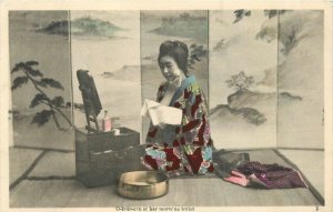 Japan C-1910 Woman Ethnic Dress Okoto-san Morning Toilet Postcard 22-7786 