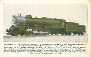 1933 Chicago World's Fair Pres Cleveland Locomotive B&W Litho Postcard U...