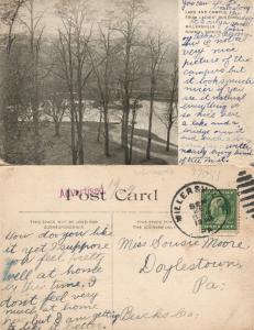 MILLERSVILLE STATE NORMAL SCHOOL LAKE & CAMPUS ANTIQUE 1910 POSTCARD CORK STAMP