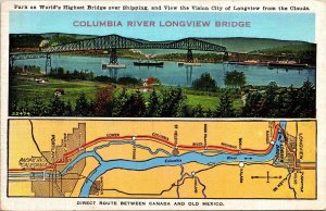 Worlds Highest Bridge Shipping Vision City Longview Columbia River WB Postcard 