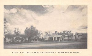 Colorado Springs Colorado Platte Motel and Service Station Postcard AA57824