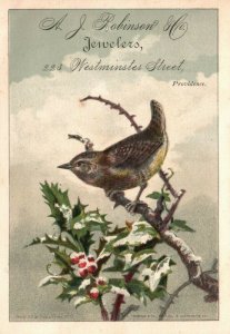 1880s-90s AJ Robinson Jewelers Providence Bird on a Holy Branch Trade Card