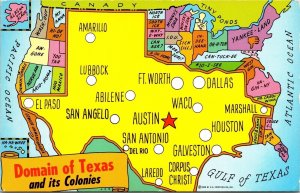 Domain Texas Colonies Map VTG Postcard UNP c1965 UNP WOB 