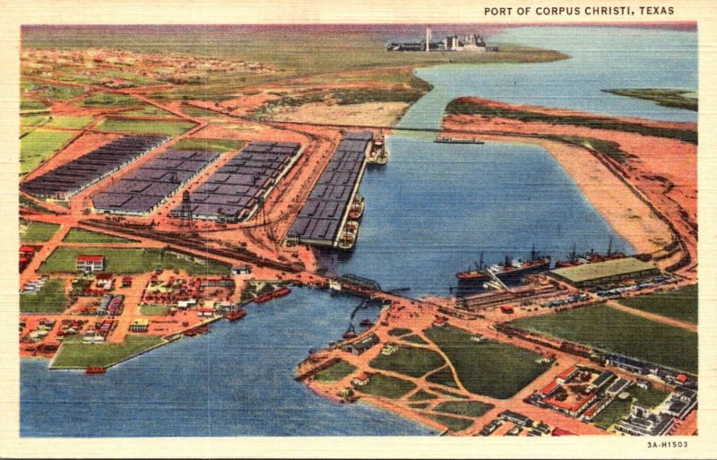 Texas Corpus Christi Aerial View Of Port 1941 Curteich