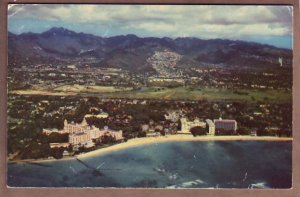 hawai waikiki three famous hotels aerial view i wih 6 cent airmail stamp