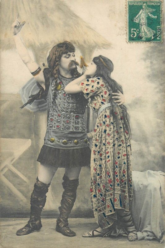 Set 5 antique postcards 1908 couple costumes allegory lovers France nice colors 