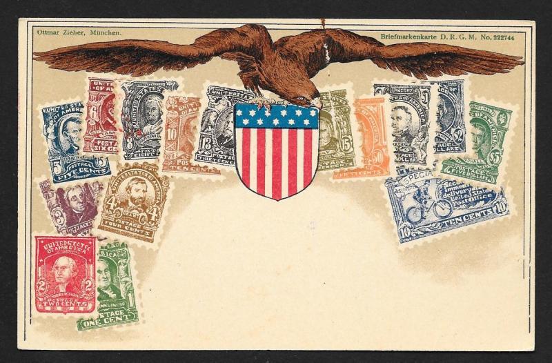 UNITED STATES Stamps on Postcard Eagle Used c1900-1930