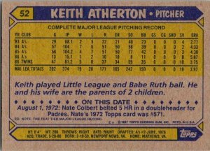 1987 Topps Baseball Card Keith Atherton Texas Rangers sk3070
