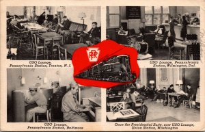 USO Pennsylvania Railroad Multiview Lounge Station Suite Postcard WW2 DB