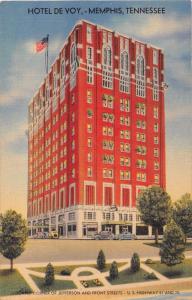 MEMPHIS TENNESSEEHOTEL DE VOY~CORNER JEFFERSON & FRONT STREETS POSTCARD 1940s