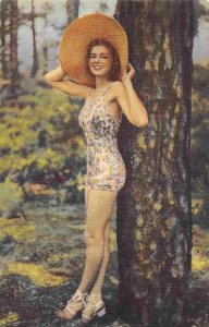 Swimsuit Bathing Beauty Woman 1954 AB507 linen postcard