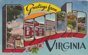 Greetings From Roanoke Virginia Large Letter Linen